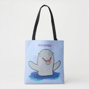 Adorable happy porpoise cartoon illustration tote bag