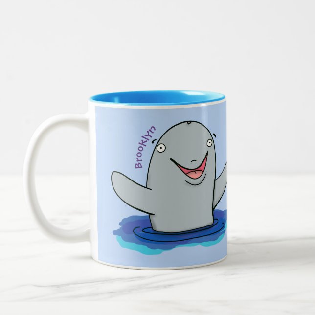 Adorable happy porpoise cartoon illustration Two-Tone coffee mug (Left)