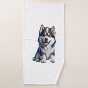 Adorable HD Alaskan Malamute Puppy Portrait - Embr Bath Towel