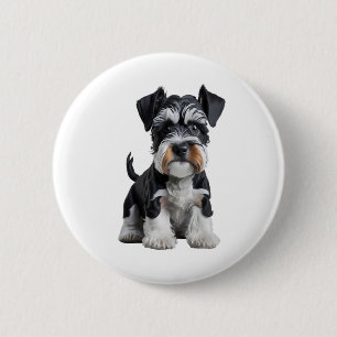Adorable HD Miniature Schnauzer Puppy Portrait - E 6 Cm Round Badge
