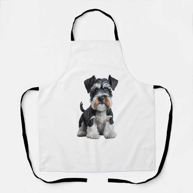 Adorable HD Miniature Schnauzer Puppy Portrait - E Apron (Front)