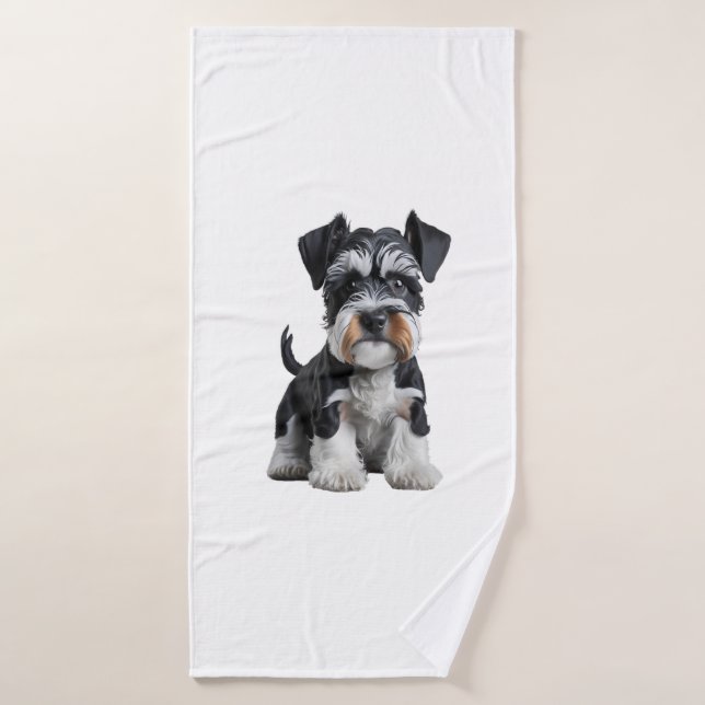 Adorable HD Miniature Schnauzer Puppy Portrait - E Bath Towel (Bath Towel)