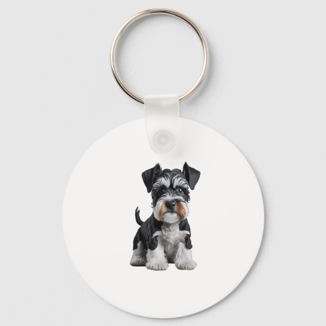 Adorable HD Miniature Schnauzer Puppy Portrait - E Key Ring (Front)