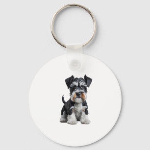 Adorable HD Miniature Schnauzer Puppy Portrait - E Key Ring