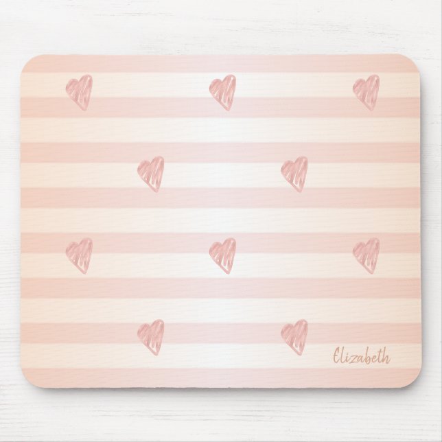 Adorable Hearts, Stripes -Personalised Mouse Pad (Front)
