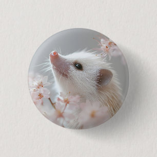 Adorable Hedgehog Among Spring Blossoms 3 Cm Round Badge