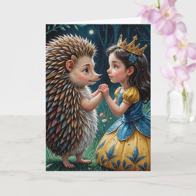 Adorable Hedgehog and Princess Child Fairytale Card (Orchid)