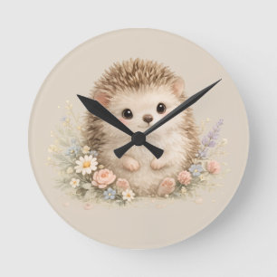 Adorable Hedgehog European Garden  Round Clock