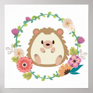 Adorable Hedgehog - Floral Border Poster