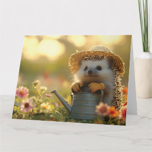 Adorable Hedgehog Gardener in a Flower Field Card