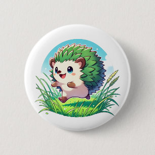 Adorable hedgehog happily running 6 cm round badge