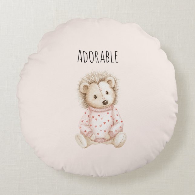 Adorable Hedgehog Heart Animal Round Cushion (Front)