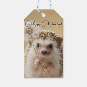 Adorable Hedgehog Holding a Dandelion Gift Tags