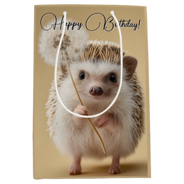 Adorable Hedgehog Holding a Dandelion Medium Gift Bag (Front)