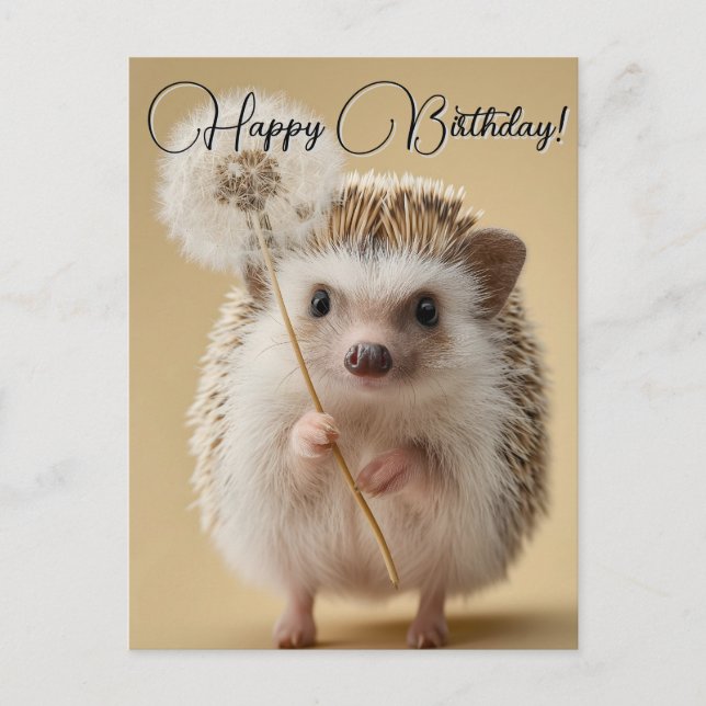 Adorable Hedgehog Holding a Dandelion Postcard (Front)