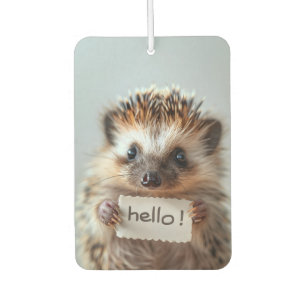 Adorable Hedgehog Holding "Hello!" Sign Car Air Freshener
