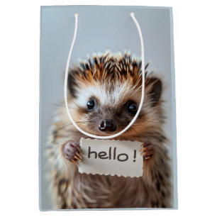 Adorable Hedgehog Holding "Hello!" Sign Medium Gift Bag