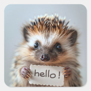 Adorable Hedgehog Holding "Hello!" Sign Square Sticker