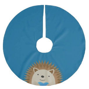 Adorable Hedgehog hugging a Blue Heart Brushed Polyester Tree Skirt