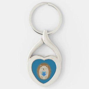 Adorable Hedgehog hugging a Blue Heart Key Ring