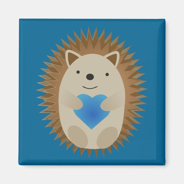 Adorable Hedgehog hugging a Blue Heart Magnet (Front)
