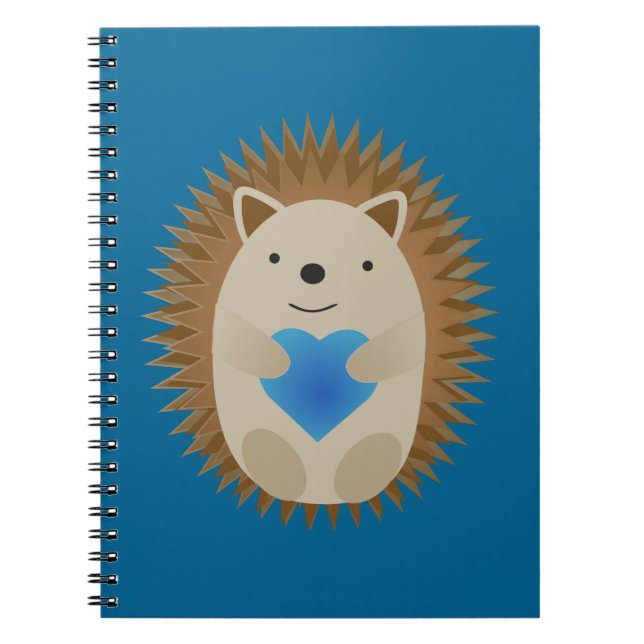 Adorable Hedgehog hugging a Blue Heart Notebook (Front)