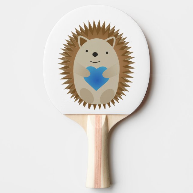 Adorable Hedgehog hugging a Blue Heart Ping Pong Paddle (Front)