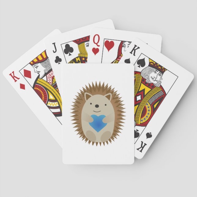 Adorable Hedgehog hugging a Blue Heart Playing Cards (Back)