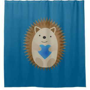 Adorable Hedgehog hugging a Blue Heart Shower Curtain