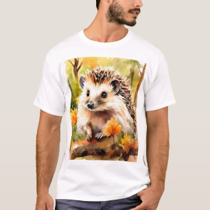 Adorable Hedgehog on Autumn Leaves T-Shirt