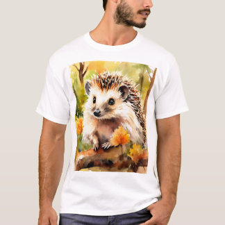 Adorable Hedgehog on Autumn Leaves T-Shirt