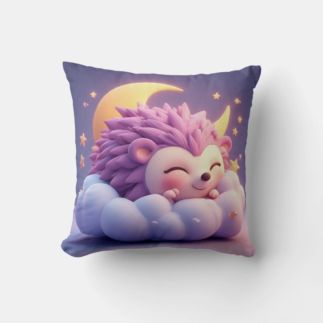 Adorable Hedgehog Sleeping on a Cloud Cushion (Front)