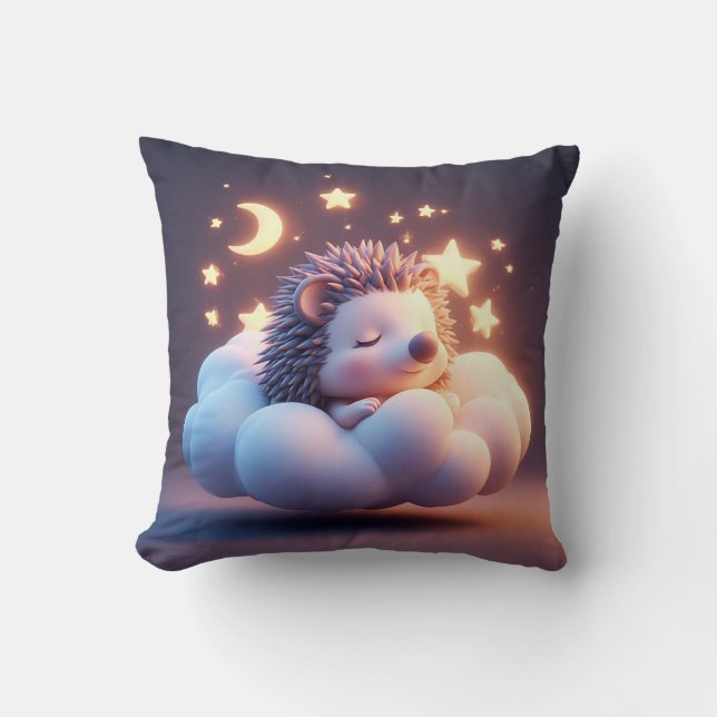Adorable Hedgehog Sleeping on a Cloud Cushion (Front)
