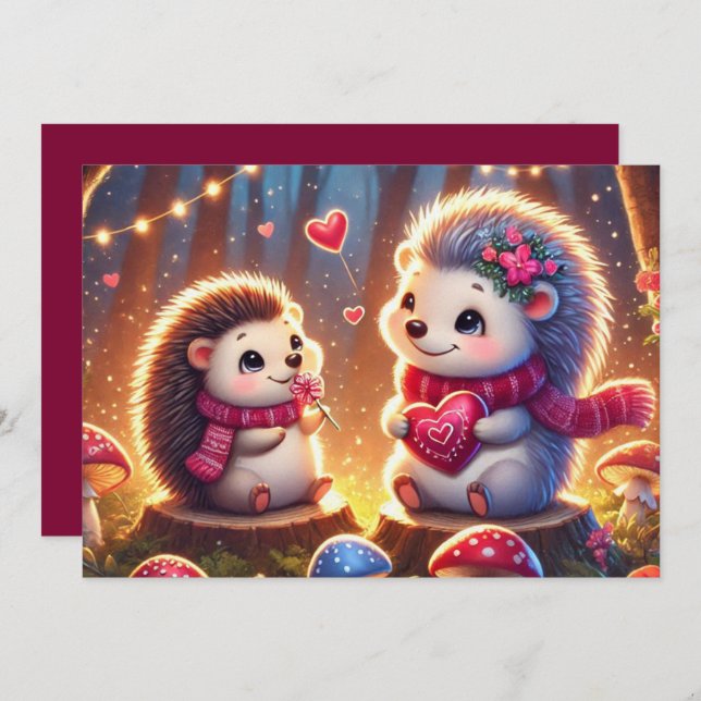 Adorable Hedgehog Valentines Day Card (Front/Back)
