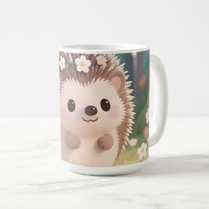 Adorable Hedgehog with Flowers Kawaii Forest Coffee Mug