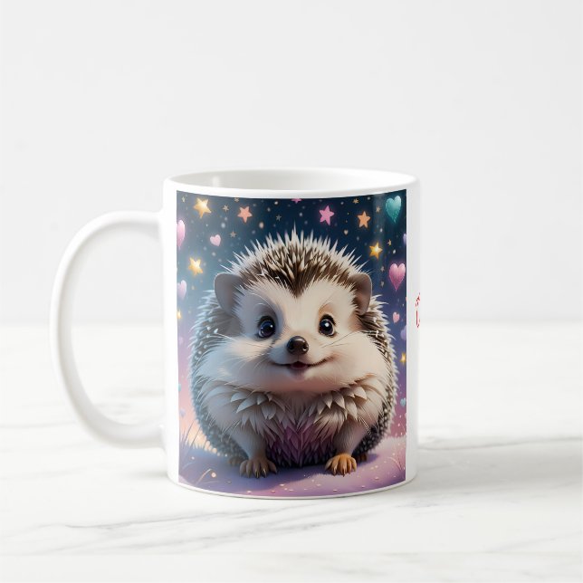 Adorable Hedgehog with stars and  hearts  Coffee Mug (Left)