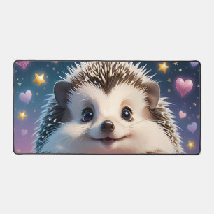 Adorable Hedgehog with stars and hearts Desk Mat