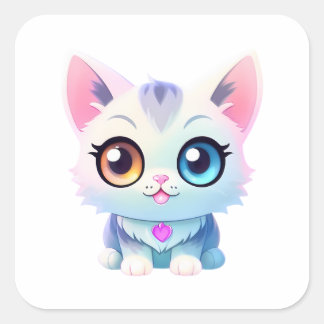 Adorable Heterochromatic Cat Square Sticker