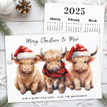 Adorable Highland Cow 2025 Calendar Christmas Holiday Card<br><div class="desc">This Christmas, send your warmest wishes to your loved ones with our adorable Highland Cow Christmas cards! Featuring a cute trio of a Highland calves, all decked out in festive attire, these cards are sure to bring a smile to anyone's face. Cow wearing a Santa hat and plaid winter scarf,...</div>