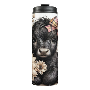 Adorable Highland Cow and Sunflowers Thermal Tumbler