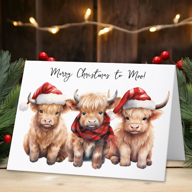Adorable Highland Cow Calf Merry Christmas MOO Holiday Card (Creator Uploaded)
