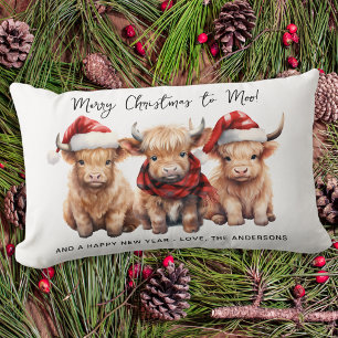 Adorable Highland Cow Calf Merry Christmas to MOO Lumbar Cushion