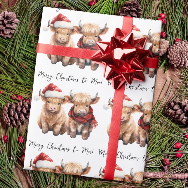 Adorable Highland Cow Calf Merry Christmas to MOO Wrapping Paper (Creator Uploaded)