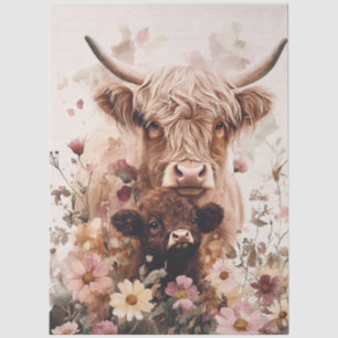 Adorable Highland Cow Calf with Mom Decoupage Tissue Paper