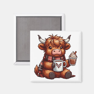 Adorable Highland Cow Enjoying Cosy Beverages  Magnet