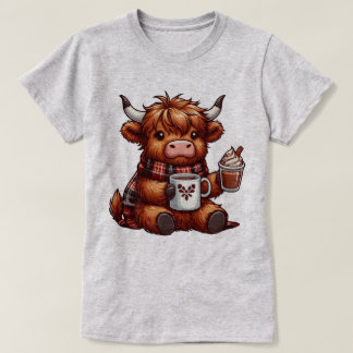 Adorable Highland Cow Enjoying Cosy Beverages T-Shirt