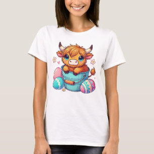 Adorable Highland Cow in a Bucket - Cute Easter T-Shirt