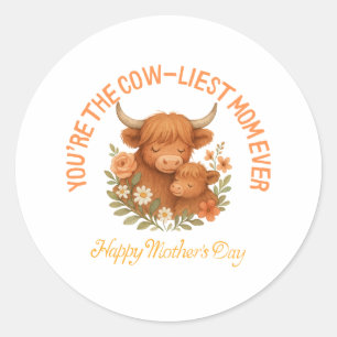 Adorable Highland Cow Mum Mother's Day Classic Round Sticker