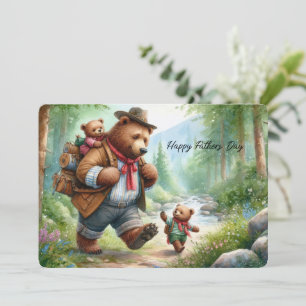 Adorable Hiking Bear With Cubs Father’s Day Card
