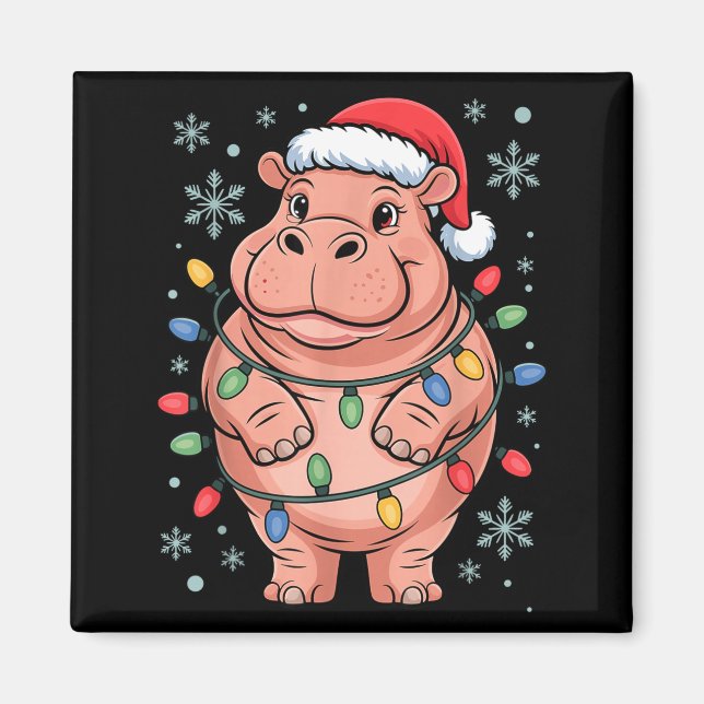 Adorable Hip Wrapped Christmas Light Santa Hat Win Magnet (Front)